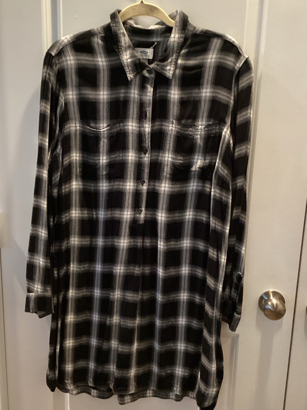 Old Navy Black and White Plaid Button-Up Shirt Dress sz XL in EUC
